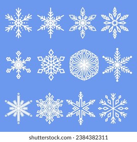 Mesmerizing Geometric Snowflakes, Each Unique Masterpiece A Crystalline Wonder. Precision of Nature In Every Delicate Pattern, Turning Winter Into A Symphony Of Frozen Art. Cartoon Vector Illustration
