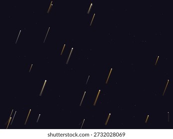 Eindrucksvolle goldene Streifen, die vor einem tiefen, dunkelblauen Hintergrund fallen und mit einer minimalistischen, ruhigen Komposition einen magischen Regeneffekt hervorrufen