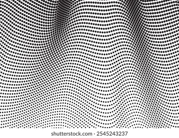 Mesmerizing Halftone Wave Patterns Creating an Illusory Black and White Flowing Visual