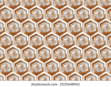 A mesmerizing honeycomb pattern featuring geometric shapes in gold and white tones. This seamless design is perfect for backgrounds, wallpapers, and modern art projects.