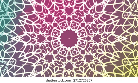 Animación caleidoscópica hipnotizante con líneas blancas brillantes y un fondo colorido vibrante, Abstractos Twirls Caleidoscopio A, Regalías de stock.