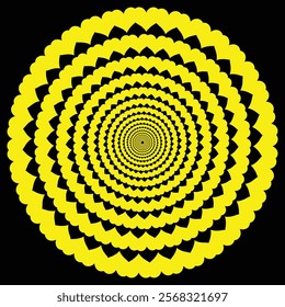 A mesmerizing  mandala design with intricate circular floral patterns, creating an optical illusion effect against a black background.