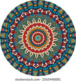 Mesmerizing Mandala with Radiating Patterns in Warm and Cool Tones