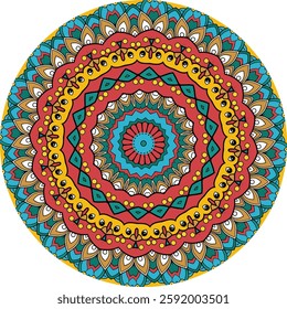 Mesmerizing Mandala with Radiating Patterns in Warm and Cool Tones