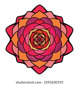A mesmerizing mandala of roses with black ink style.