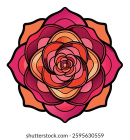 A mesmerizing mandala of roses with black ink style.