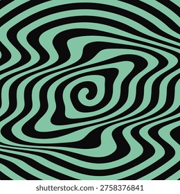A mesmerizing optical illusion featuring a swirling spiral pattern in mint green and black hues, creating a sense of depth and visual disorientation.