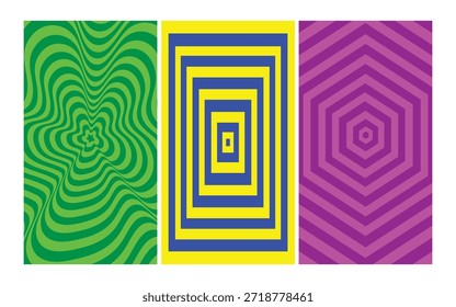 Mesmerizing Optical Illusion Geometric Panels – Vibrant Abstract Design Trio