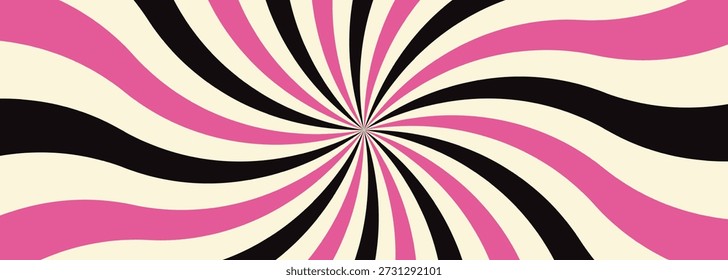 A mesmerizing optical illusion of swirling pink, black, and cream stripes radiating from a central point, creating a dynamic and eye-catching visual effect.