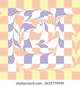 Mesmerizing Pastel Checkerboard Spiral Abstract Warped Geometry in Motion