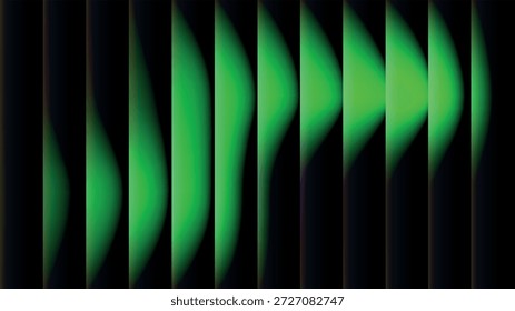 A mesmerizing pattern of bright green sound waves on a solid black background, creating a dynamic and energetic visual effect with glowing curves