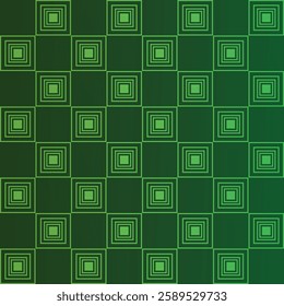 A mesmerizing pattern of green squares fading into darkness, creating an illusion of depth and symmetry, blending mystery with a futuristic digital aesthetic.

