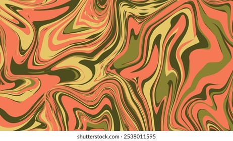 A mesmerizing pattern of swirling orange, yellow, and green waves, reminiscent of psychedelic art and natural landscapes.