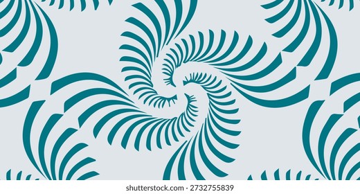Ein faszinierendes Muster aus gebogenen Linien aus Metall, das eine wirbelnde, hypnotische optische Täuschung vor einem hellgrauen Hintergrund bildet und ein Gefühl für Bewegung und Tiefe erzeugt.