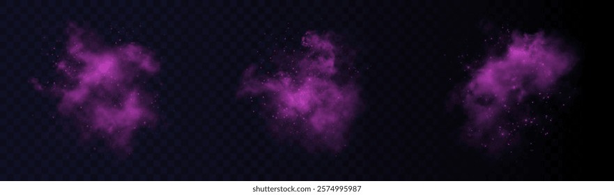 mesmerizing pink smoke effect with a magical touch, featuring sparkling glitter and tiny twinkling star-like particles. Glowing fog mixed with blue vapor and stardust floats gracefully against a black