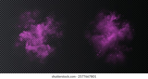 mesmerizing pink smoke effect with a magical touch, featuring sparkling glitter and tiny twinkling star-like particles. Glowing fog mixed with blue vapor and stardust floats gracefully against a black