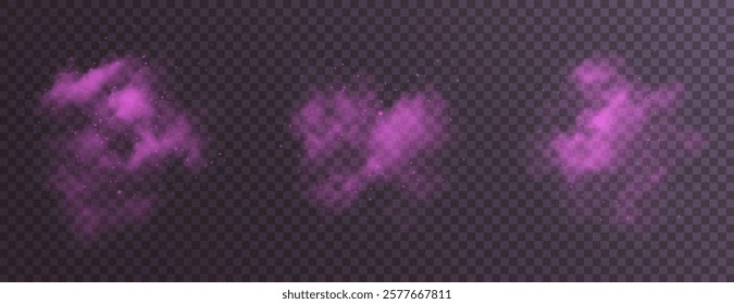 mesmerizing pink smoke effect with a magical touch, featuring sparkling glitter and tiny twinkling star-like particles. Glowing fog mixed with blue vapor and stardust floats gracefully against a black