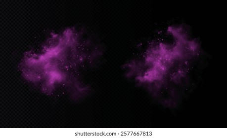 mesmerizing pink smoke effect with a magical touch, featuring sparkling glitter and tiny twinkling star-like particles. Glowing fog mixed with blue vapor and stardust floats gracefully against a black