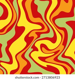 Mesmerizing retro abstract wavy seamless pattern featuring vibrant psychedelic colors creating a dynamic liquid swirl for groovy designs