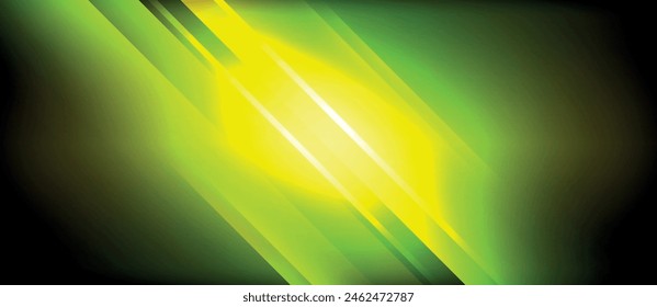 A mesmerizing sky event captured in macro photography, showcasing a vibrant green and yellow glowing diagonal line against the darkness, resembling an electric blue lens flare on a black background