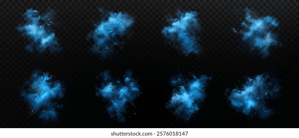 Mesmerizing smoke effect with shimmering glitter and tiny sparkling stars. A mystical blue mist filled with glowing particles, creating a magical fog infused with stardust.