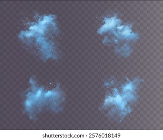 Mesmerizing smoke effect with shimmering glitter and tiny sparkling stars. A mystical blue mist filled with glowing particles, creating a magical fog infused with stardust.