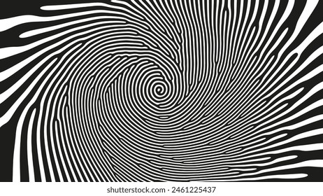 Mesmerizing Spiral Psychedelic Art Vector Hypnotic Pattern Contrast Black White Colours Eye Catching Abstract Background. Vortex Radial Structure Acid Trip Hallucination Effect Crazy Illustration