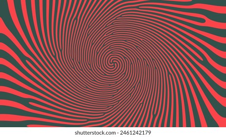 Mesmerizing Spiral Psychedelic Art Vector Hypnotic Pattern Red Green Abstract Background. Vortex Radial Structure Acid Trip Hallucination Effect Bizarre Abstraction. Optic Illusion Crazy Illustration