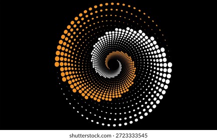 Um design de vórtice espiral hipnótico composto de pontos gradientes coloridos em transição criando um efeito visual hipnótico