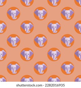 Mesmerizing square tile with a delightful animal illustration. Seamless pattern with elephant on burlywood background. Design for a logo with an animal portrait.