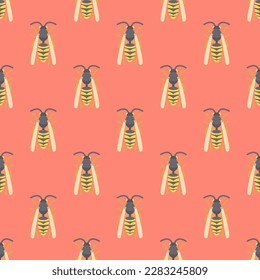 Mesmerizing square tile with a delightful animal illustration. Seamless pattern with wasp on pink-orange background. Design for shopping bags with photos of different animals.