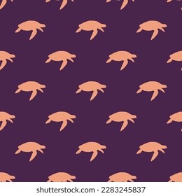 Mesmerizing square tile with a delightful animal illustration. Seamless pattern with turtle shape on light salmon background. Design for comic books featuring animals.
