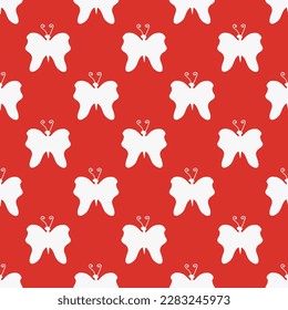 Mesmerizing square tile with a delightful animal illustration. Seamless pattern with rounded butterfly silhouette top view on white smoke background. Design for a mug featuring an animal.