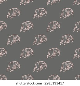 Mesmerizing square tile with a delightful animal illustration. Seamless pattern with horse head covered with horsehair on unbleached silk background. Design for a tote bag with an animal pattern.