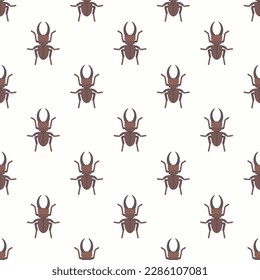 Mesmerizing square tile with a delightful animal illustration. Seamless pattern with beetle on red (pigment) background. Design for notebooks with pictures of zoo animals.