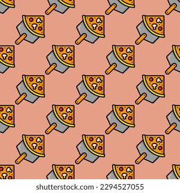 Mesmerizing square tile with a delightful food illustration. Seamless pattern with spatula on chamoisee background. Design for a bioplastic wrap for sandwiches.