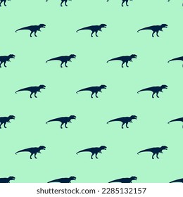 Mesmerizing square tile with an energetic animal illustration. Seamless pattern with dinosaur carcharodontosaurus shape on magic mint background. Design for stationery featuring domestic animals.