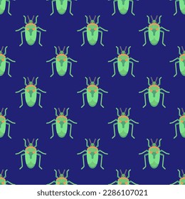 Mesmerizing square tile with an energetic animal illustration. Seamless pattern with bug on paris green background. Design for a t-shirt featuring an animal print.