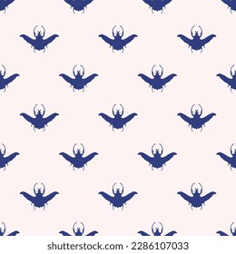 Mesmerizing square tile with an energetic animal illustration. Seamless pattern with bull beetle insect animal shape on linen background. Design for a greeting card with an animal cartoon.