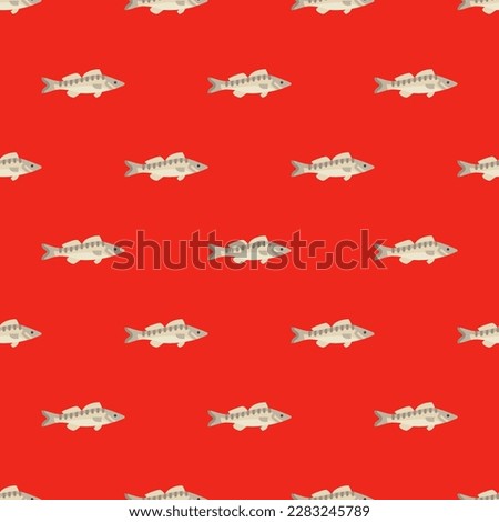 Mesmerizing square tile with an energetic animal illustration. Seamless pattern with zander on lust background. Design for a brochure with an animal pattern.