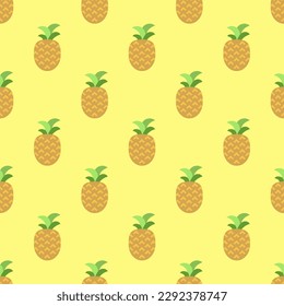 Mesmerizing square tile with an energetic food illustration. Seamless pattern with pineapple on hunter green background. Design for presentations to add interest.