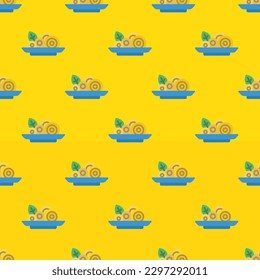 Mesmerizing square tile with an energetic food illustration. Seamless pattern with pasta on yellow (ncs) background. Design for websites to make them memorable.