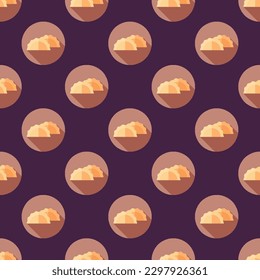Mesmerizing square tile with an energetic food illustration. Seamless pattern with gyoza on light salmon background. Design for a compostable wrap for falafel.