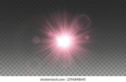 A mesmerizing starburst effect with a luminous pink glow, scattered light beams, and subtle circular flares. The radiant explosion of brightness creates a striking, magical aesthetic with transparency