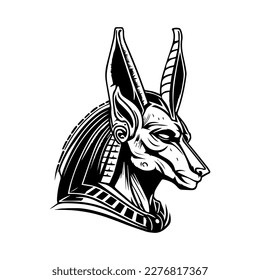 Mesmerizing and striking Hand drawn line art illustration of Anubis head, showcasing the ancient Egyptian deity's power and mystery