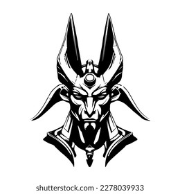 Mesmerizing and striking Hand drawn line art illustration of Anubis head, showcasing the ancient Egyptian deity's power and mystery
