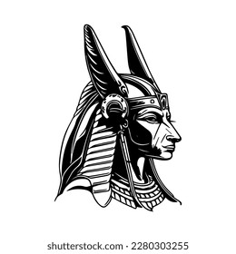 Mesmerizing and striking Hand drawn line art illustration of Anubis head, showcasing the ancient Egyptian deity's power and mystery