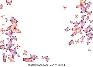 Um enxame hipnotizante de borboletas rosa e amarela com intrincados padrões de asas, voando graciosamente contra um fundo branco. Perfeito para projetos inspirados na natureza, papéis de parede e projetos artísticos