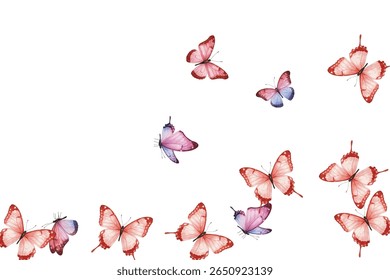 A mesmerizing swarm of pink and yellow butterflies with intricate wing patterns, fluttering gracefully against a white backdrop. Perfect for nature inspired designs,  wallpapers, and artistic projects