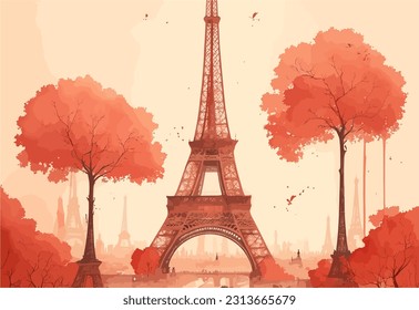 In a mesmerizing vector artwork, the Eiffel Tower becomes a focal point, with intricate details and vibrant colors showcasing its iconic silhouette, symbolizing the elegance and cultural significance 